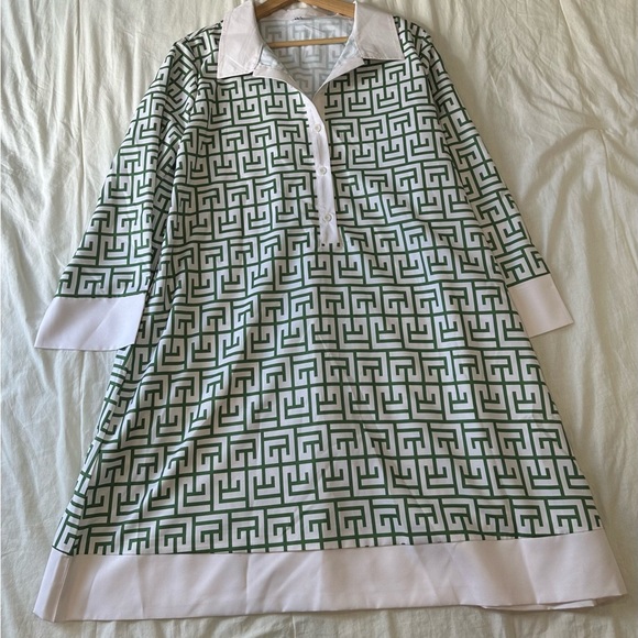 White and Light Blue Geometric Dress - Picture 5 of 10